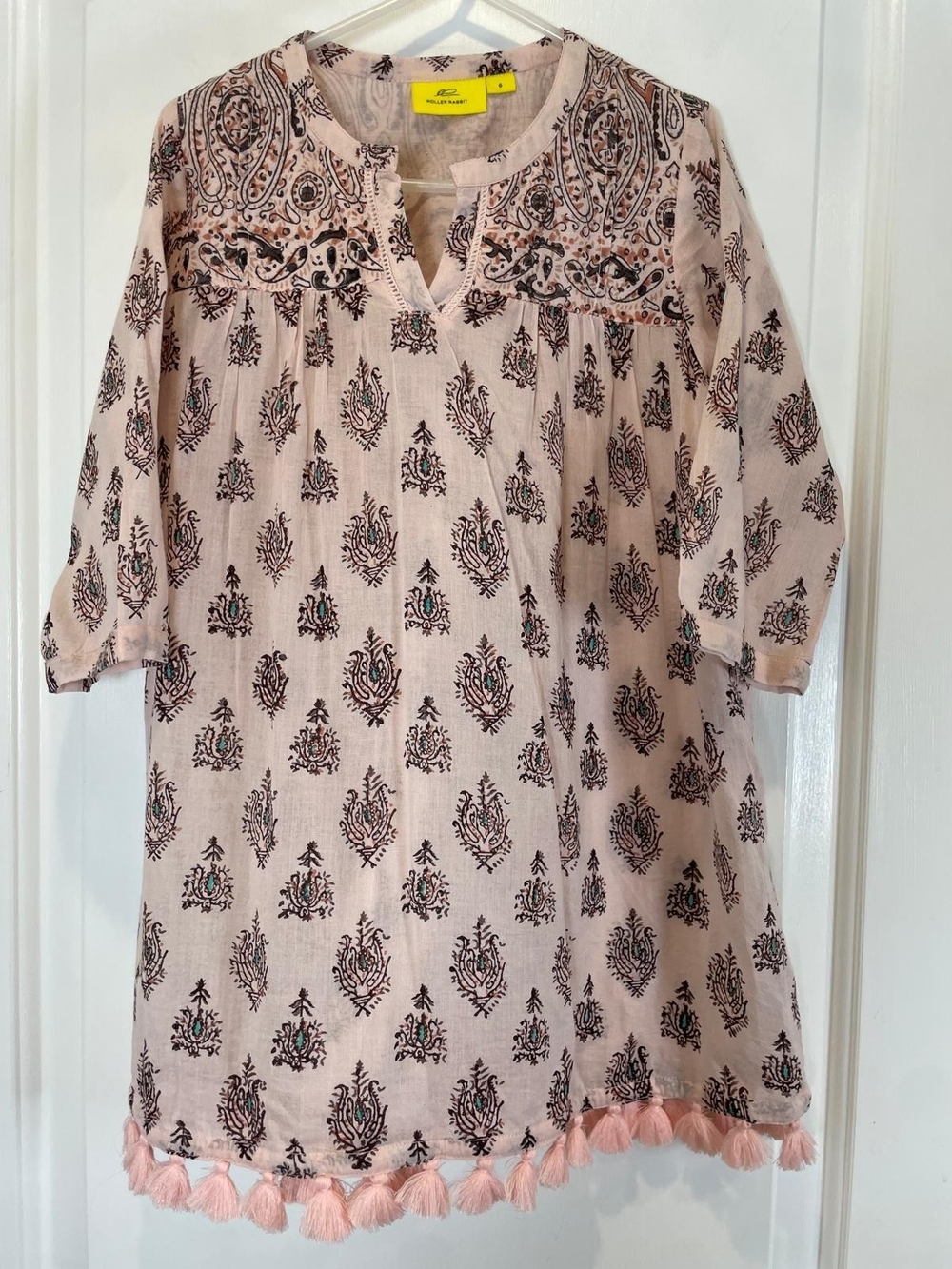 Roller Rabbit Girls' Pink Tassel Hem Printed Dress Size 6
